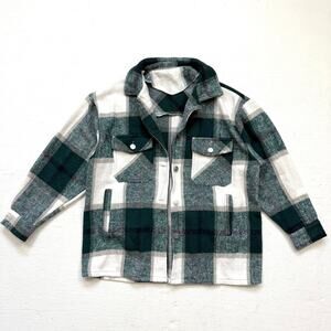 Green White Plaid Oversized Boxy Shacket Jacket Size Small